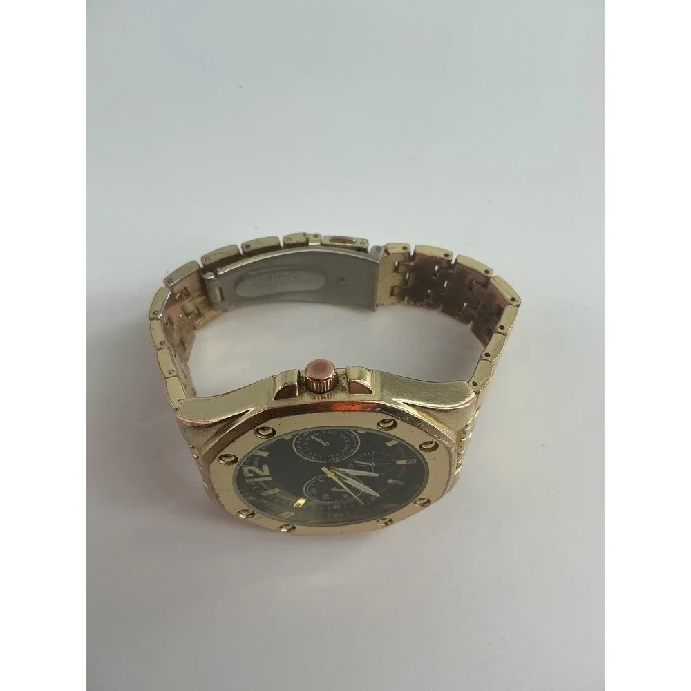 Accutime Watch Corp Gold Tone Mens Watch Black Dial Subdials 42031WMM